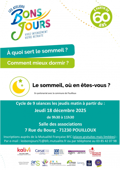 Les Ateliers Bons Jours : le Sommeil, où en êtes-vous ? Cycle de 9 séances