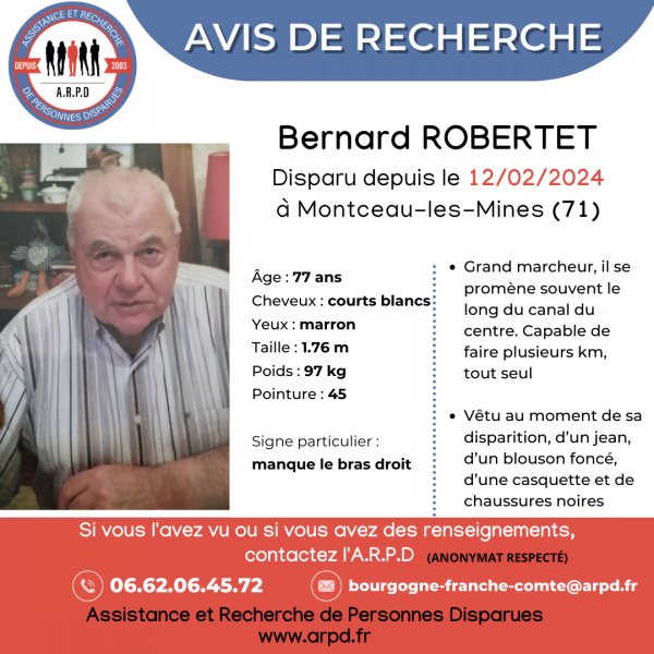 Avis de recherche Bernard Robertet